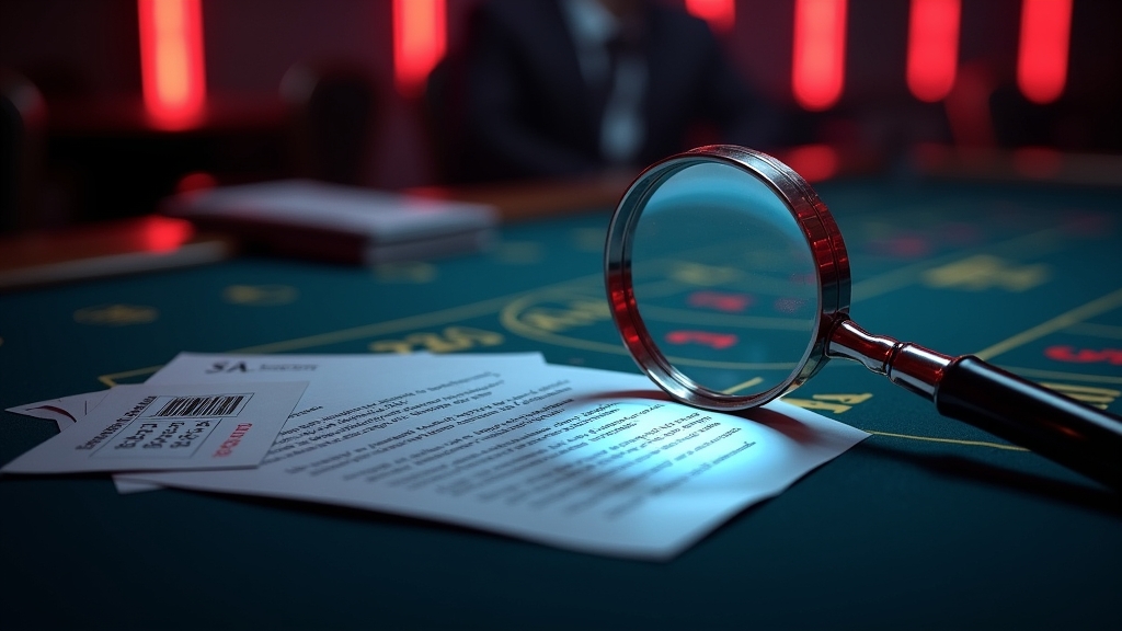 Mesa de casino com termos de bónus e tabela de condições em destaque