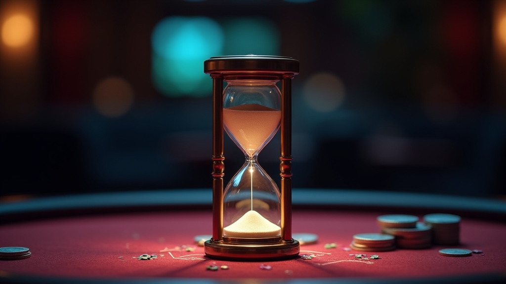 Ecrã de cashout e prazos junto a fichas numa mesa de casino