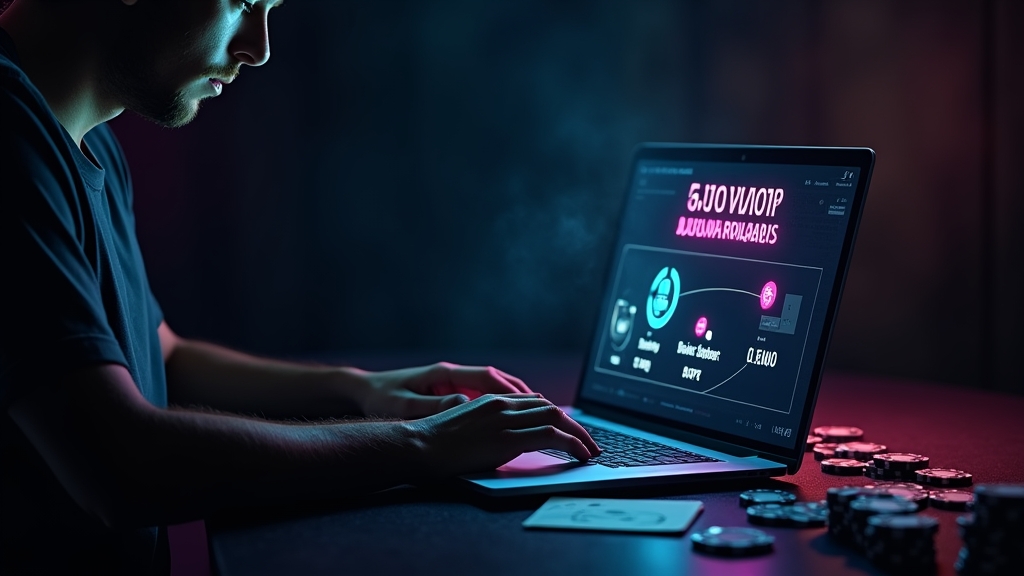 Jogador a rever passos de levantamento numa interface de casino escura