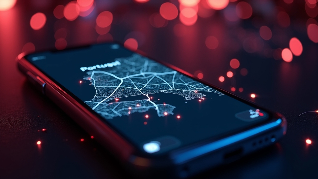 Telemóvel com acesso à app num cenário de casino escuro em Portugal